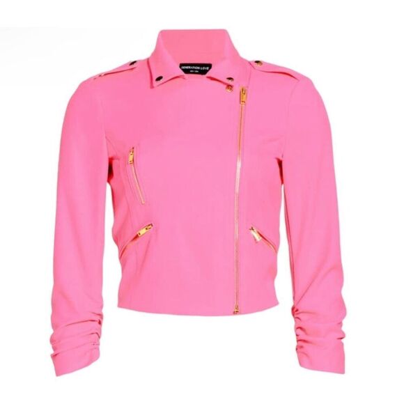 Generation Love Colleen Crepe Moto Jacket Ultra Pink Size M - Picture 1 of 10